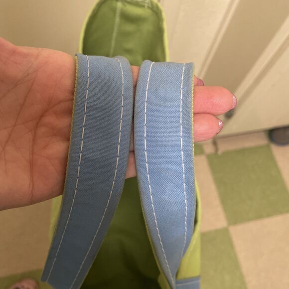 VTG 90’s LL BEAN Boat And Tote Large Made In USA  Stiff Green Blue Canvas - Picture 9 of 12